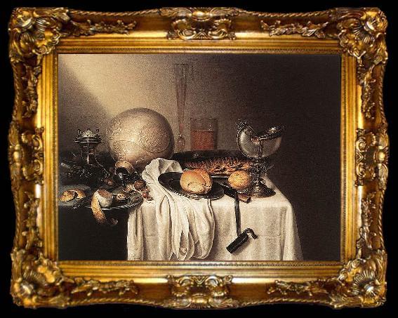 framed  BOELEMA DE STOMME, Maerten Still-Life with a Bearded Man Crock and a Nautilus Shell Cup, ta009-2